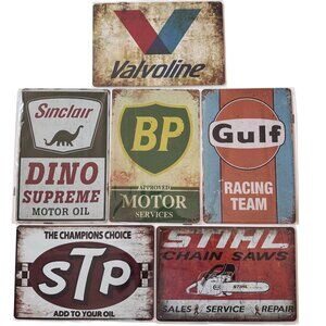 6 Retro Metal Tin Signs Classic Oil Motor  Valvoline Sinclair BP Gulf STP Stihl